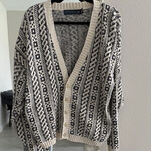 Crossings Vintage Cotton Chic Black and Cream Patterned Cardigan